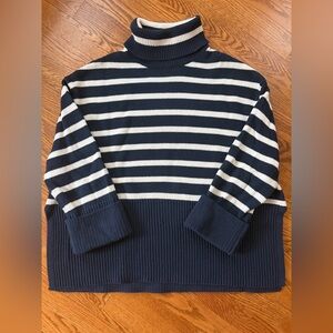 GAP Navy and Ivory Striped Turtleneck Sweater